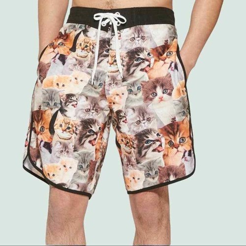 BIOWORLD Cat Print Swim Board Shorts 