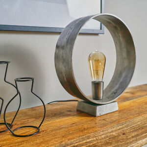 Gun Metal Circular Table Lamp Base Industrial Living Room Bedroom Light LED Bulb - Picture 3 of 7