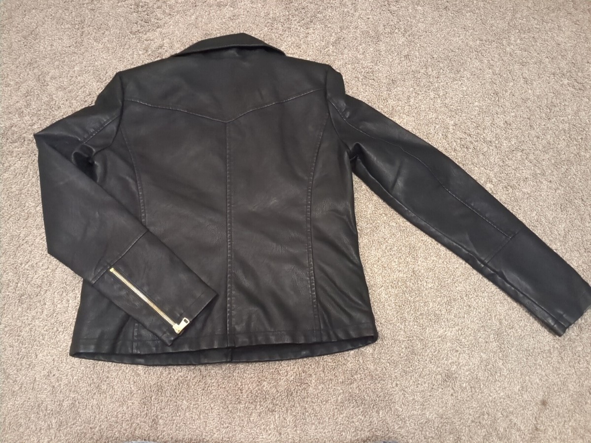 NWT Baccini Black faux leather jacket With Gold Zippers And Faux