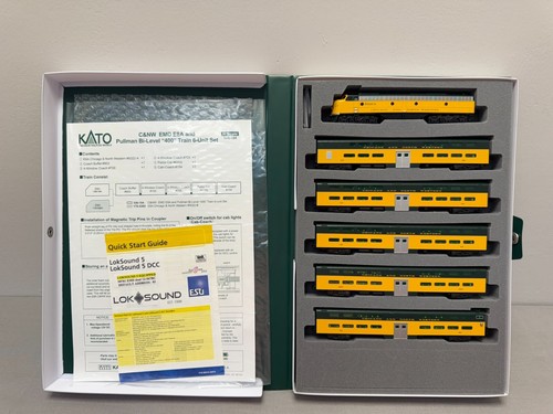 Kato 106-104-LS N Scale C&NW EMD E8A & Pullman Bi-Level "400" Train 6-Unit-Set - Picture 2 of 14