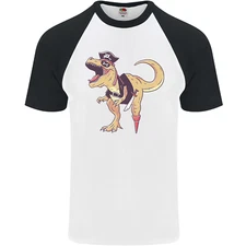 Pirate T-Rex Funny Dinosaur Mens S/S Baseball T-Shirt