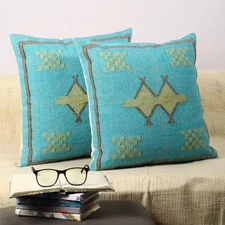 Set of 2 Cotton Cushion Cover Throw Pillow Cover Handloomed Rug Decorative Cu...