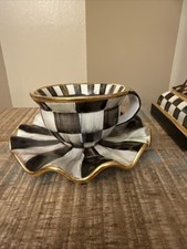 Brand New Mackenzie Childs Courtly Check Ceramic Tea Cup Saucer