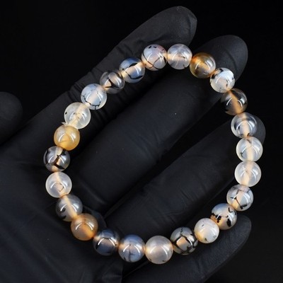 Hervorragendes Muster Achat 86, Karat Perlen Runde Form Dehnbar Armband RK 32 E730