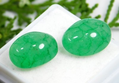Natural Emerald Oval Cabochon Loose Gemstone Lot 2 Pcs 14 MM 15.50 CT