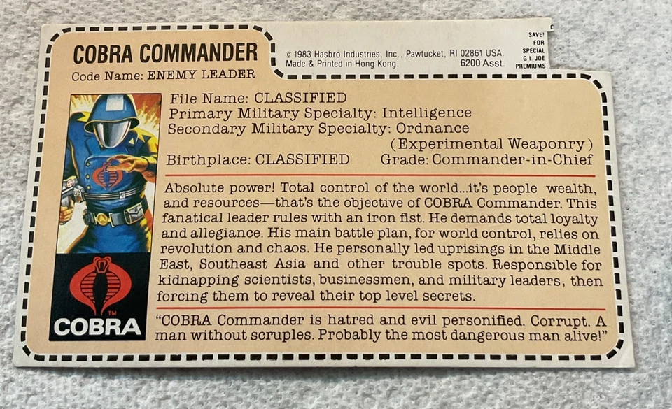 GI Joe 1982-83 Cobra Commander v1.5 100% Complete With Red Back File Card - Image 2 of 4