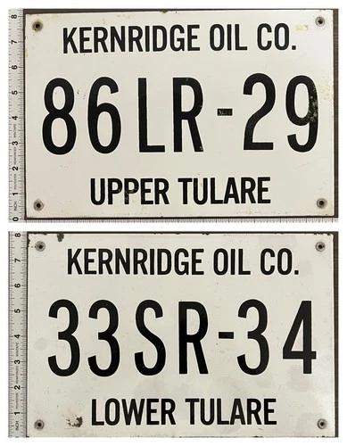 Vintage Porcelain Oil Field Signs (2) - Kernridge Oil Co.