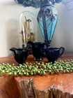 Vintage Fostoria Fairfax Ebony Glass Creamer, Milk, and Sugar Bowl Set