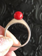 Red Coral Ring Size 9 Sterling Silver 925 Solitaire