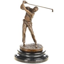 Bronze Sculpture Of a Golfer Art deco on a black marbrle base after Milo