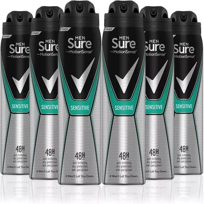 6x 250ml XL Sure Mens Motionsense Sensitive Anti Perspirant Deodorant