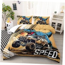 Cartoon Monster Trucks Comforter Set Size, Roaring Dinosaurs Twin Trucks12