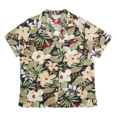 Vintage CATHY DANIELS Hawaii Damen Hemd bedruckt schwarz Kragen 90er Blumen L
