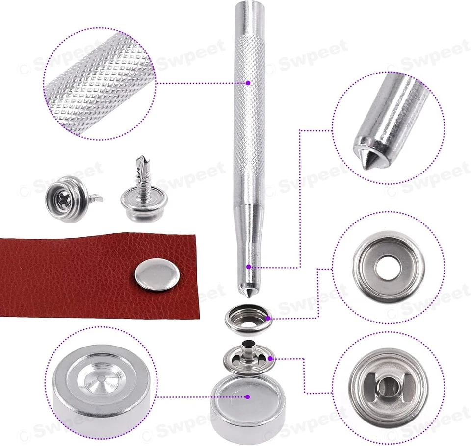 Kit a presión de lona Swpeet 62 piezas, lona y tapicería de acero inoxidable de grado marino Foto 4 de 4