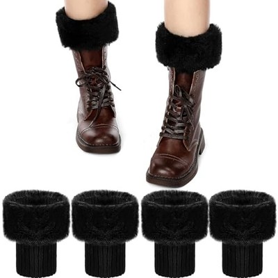 2 Pairs Faux Fur Boot Cuff Leg Warmers Short Fur Covers Knitted Furry Black
