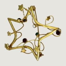 Star Brooch Pin Women Gold Multi-Color Rhinestone Celestial Holiday