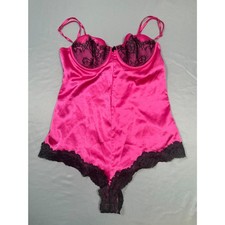 VTG Victoria's Secret Pink Satin Lace Bodysuit Teddy Underwire Snap Crotch 34B