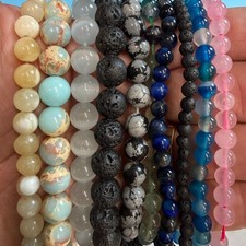 Set of 10 Natural Gemstone Round Beads Strands 15" Sizes 6,8,10 mm 12oz  B27