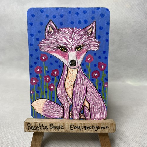 ACEO Original Art Card,fox, Original Painting, Rosette Doyle, vertigome 