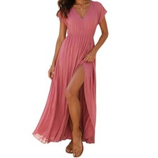 Lulus Mauve Pink Maxi Dress Flutter Sleeve V Neck Boho Wedding Guest M NWT