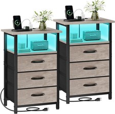 Vagusicc Night Stand Set 2 W/ Charging Station LED Nightstand Bedroom Bedside US