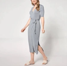 New Barefoot Dreams Luxe Milk Jersey 3/4 Sleeve Wrap Dress Size M