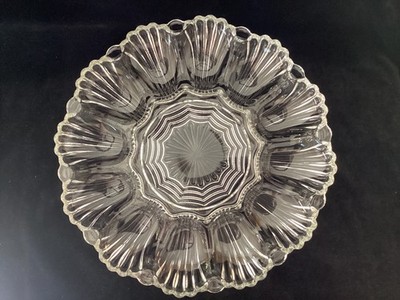 Vintage L.E. Smith Egg Tray - 12 eggs -  clear glass - center well for relish