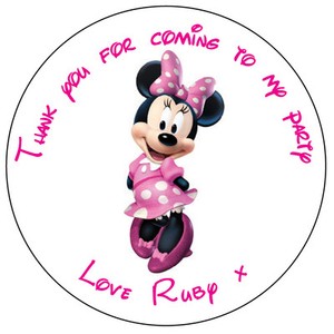 personalised minnie mouse labels 37mm stickers birthday party thank