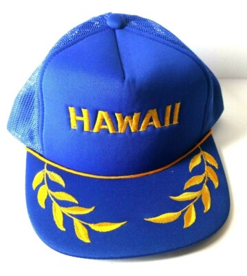 Vintage Hawaii Gold Leaf Mesh Trucker Hat Snapback Dad Cap