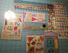 Scrapbooking Set Of 8 Birthday Themed Stickers, Accents, Words, Frames  Borders