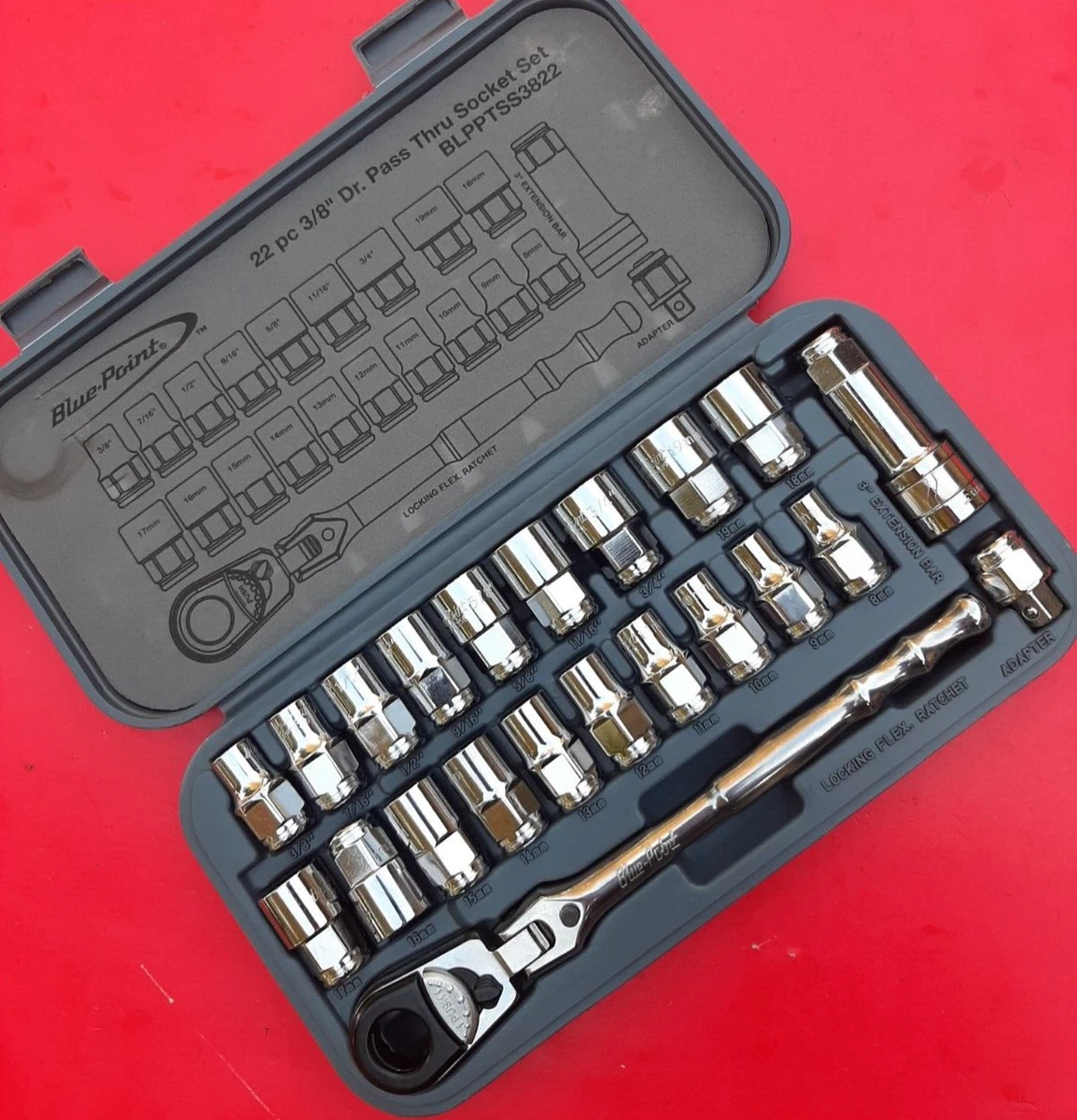 Blue Point 22 Piece 3 8 Drive Pass Thru Ratchet Socket Set BLPPTSS3822