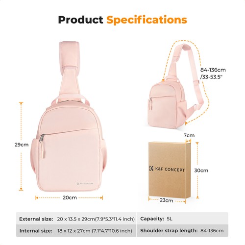K&F Concept 5L Photography Crossbody Bag Sling Bag Camera Lens Shoulder Backpack - Picture 20 of 42