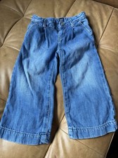 Gap Kids High Rise Destructed Wide-Leg Crop Jeans Childrens Youth Size 5 Girls