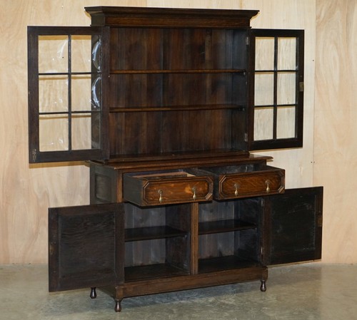VINTAGE JACOBEAN REVIVAL ENGLISH CARVED OAK LIBRARY BOOKCASE DRESSER CUPBOARD - Picture 16 of 20