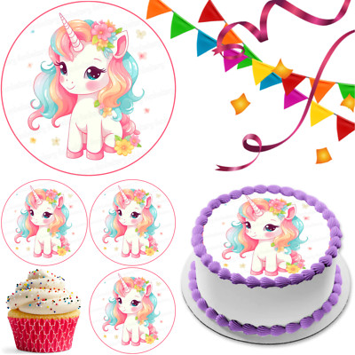 Einhorn Regenbogen Tortenaufleger Party Deko essbar Geburtstag Feier Cupcake