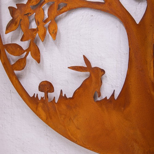 Woodland Foresst Scene Outdoor Large Rustic Metal Round Garden Wall Art Plaque - Picture 4 of 4