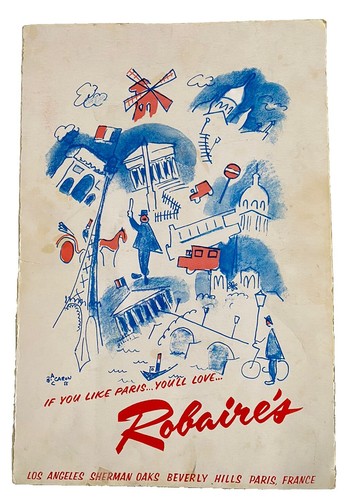 Raro menú vintage de cocina francesa de Robaire de la década de 1950 11x17 Los Ángeles California - Imagen 2 de 9