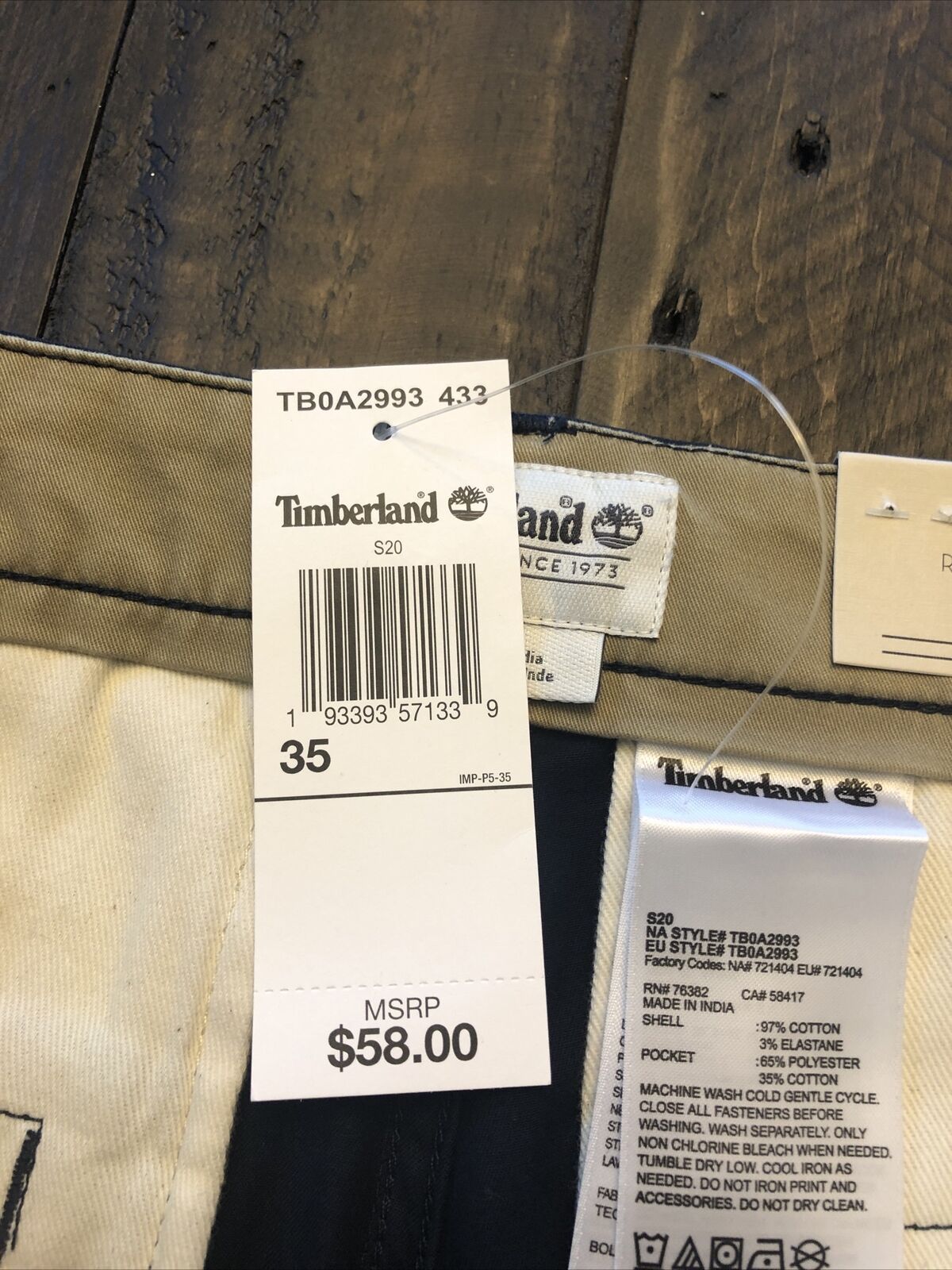 Timberland Men's Flat Front 11" Inseam Chino Shorts A2993 Size 35 Dark Navy