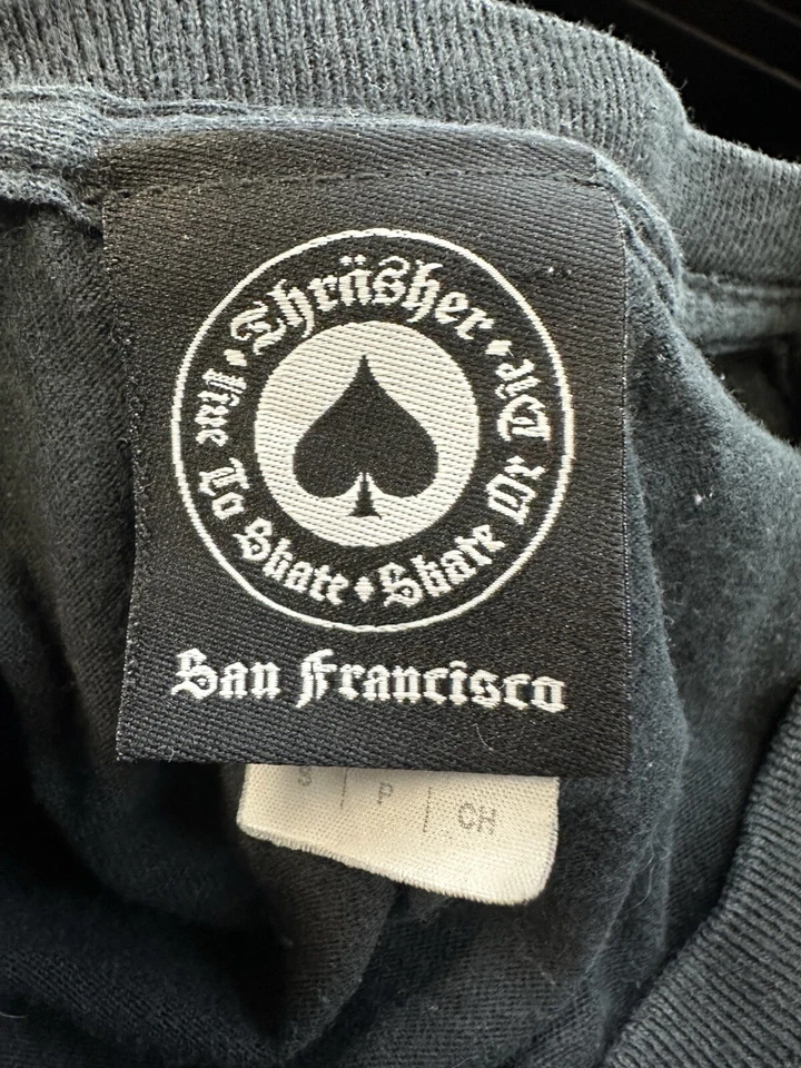 Camiseta negra vintage Thrasher para hombre Pushead revista de skate Y2K talla pequeña Foto 4 de 4