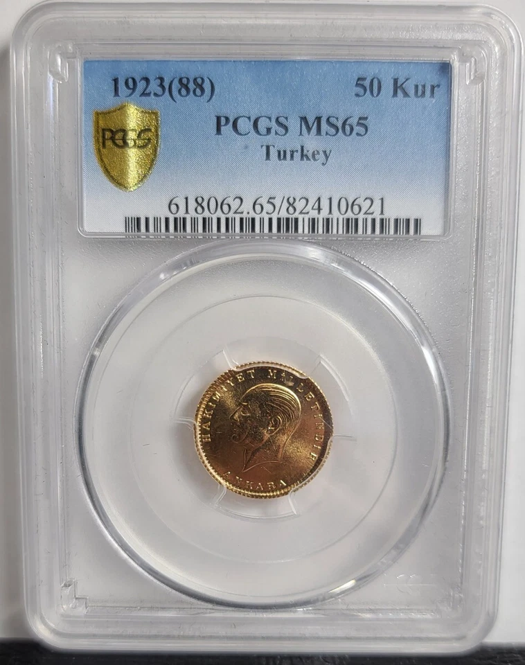 Turquía 1923 (88) ORO 50 Kur graduación profesional MS65 Foto 3 de 4