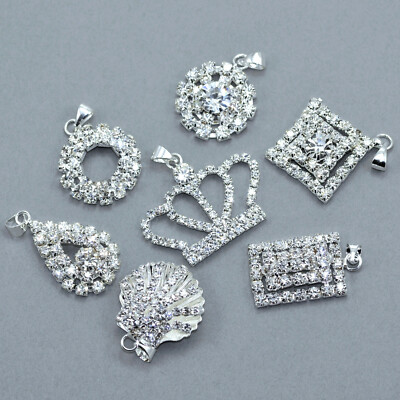 Strass Kristall Charms Diamant versilbert Anhänger Diamante Beads 5 Stck.