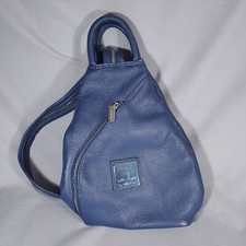 Valentina Convertible Sling Backpack Made In Italy With Love Blue Pebble Leather