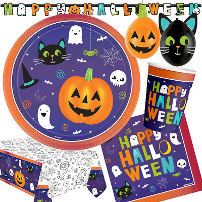 HALLOWEEN Friends - Geschirr Deko Kinder Halloweenparty Party Kürbis Spinnen Set
