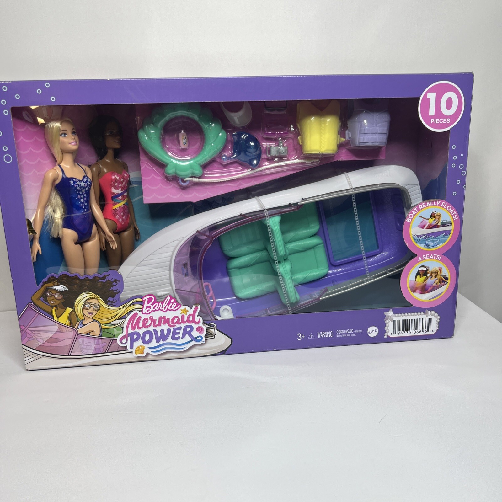 Barbie Mermaid Power Dolls & Boat floats  with accessories New Rare