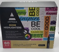 ARTEZA PREMIUM 60 PACK HIGHLIGHTERS 6 NEON COLORS Narrow Chisel Nib