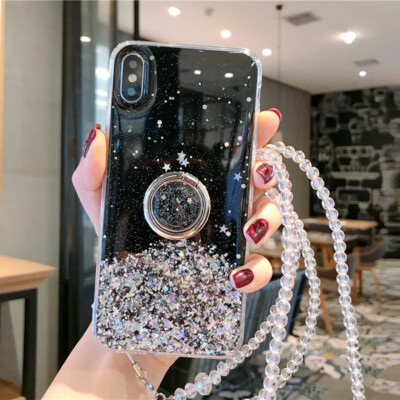Glitzer Bling Silikon Handyhülle  Ringhalterung Schutz Handytasche Mit Tragegurt