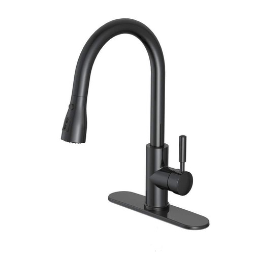 PRIVATE BRAND UNBRANDED Pull Down Sprayer Kitchen Faucet 1-Handle Matte Black - Picture 2 of 11