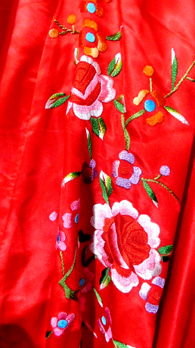 Plum Blossoms~Hand Embroidered Floral Guangdong China Size: X-Lg. Red Silk Robe - Picture 20 of 24