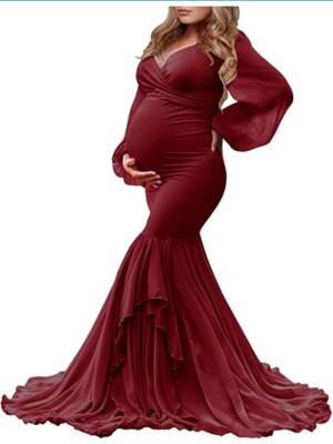 chinese dress ladies Long Sleeves Royal Blue Mermaid Maternity Dress for Photo Shoots Phot 16 / X40