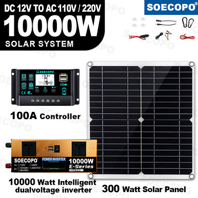 10000W Inverter Solar Panel Kit Solar Power Generator 100A Home 110V Grid System